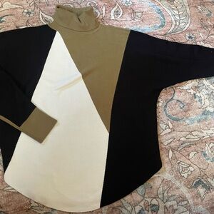 Colorblock Turtleneck Sweater - Black, White, and Tan